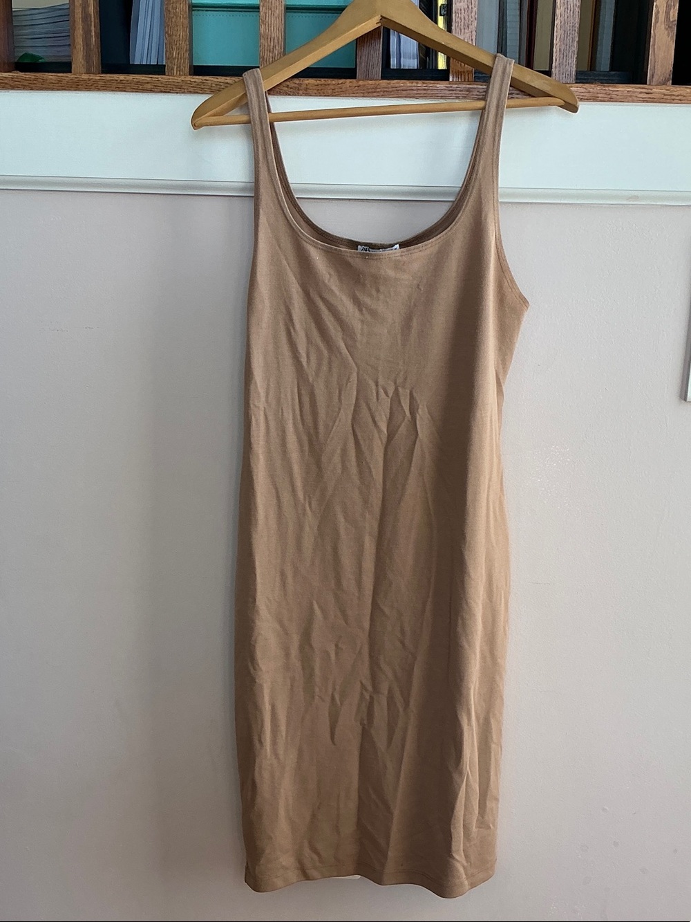 Zara Tan Sleeveless Midi Tank Dress